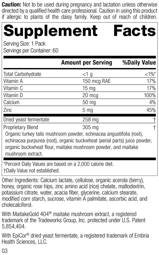 Vegetarian Immune System Health Pack Rev 02 Supplement Facts