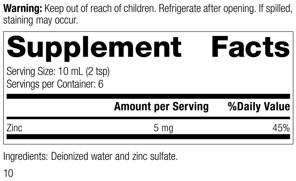 8360 Zinc Test R08 Supplement Facts